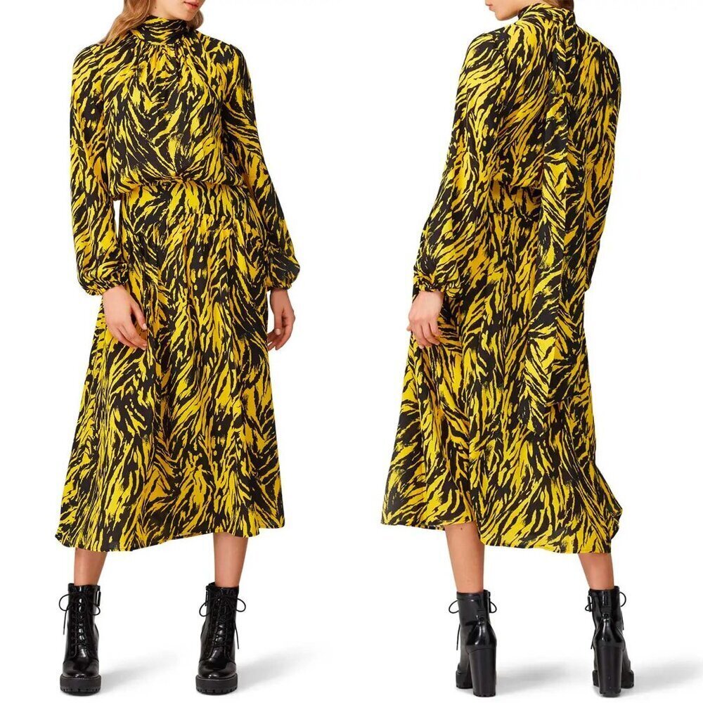 N21 Black Yellow Zebra Print Midi Dress Size EU 36